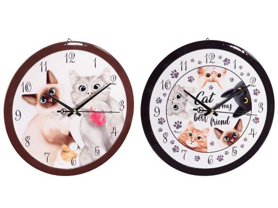Orologio in ceramica stampa gatti con decori in rilievo