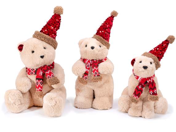 Set 3 orsetti morbida eco-fur, paillettes e sciarpa maglia