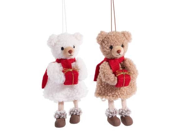Orsetto in morbido peluche con pacchetto regalo da appendere
