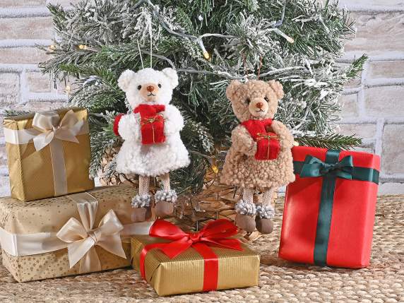 Orsetto in morbido peluche con pacchetto regalo da appendere