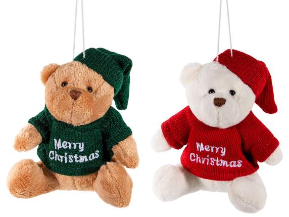 Orsetto con maglioncino Merry Christmas da appendere