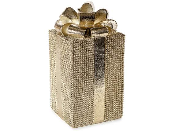 Pacco regalo in resina con fiocco effetto oro con glitter