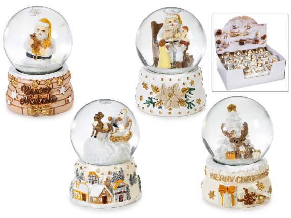 Palla a neve soggetti natalizi su base resina decori dorati