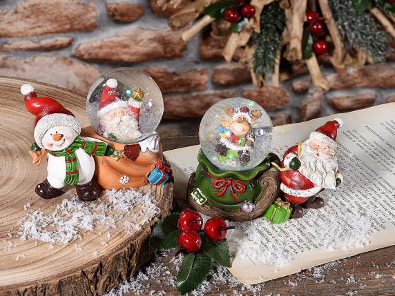 Palla a neve su sacco doni in resina con personaggi natalizi