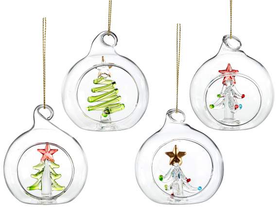 Pallina in vetro da appendere con albero di Natale