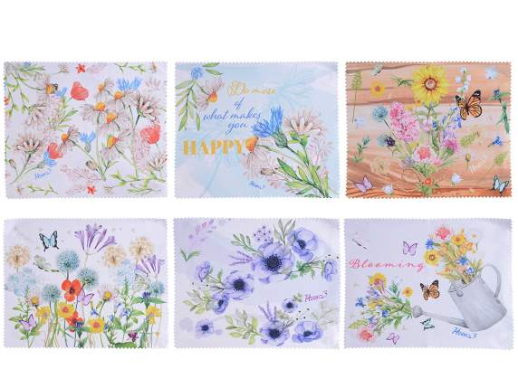 Panno microfibra pulisci schermo - occhiali stampa fiori