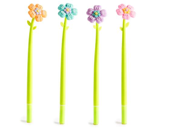 Penna a sfera con fiore colorato in silicone