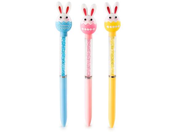 Penna a sfera con coniglio in silicone e strass