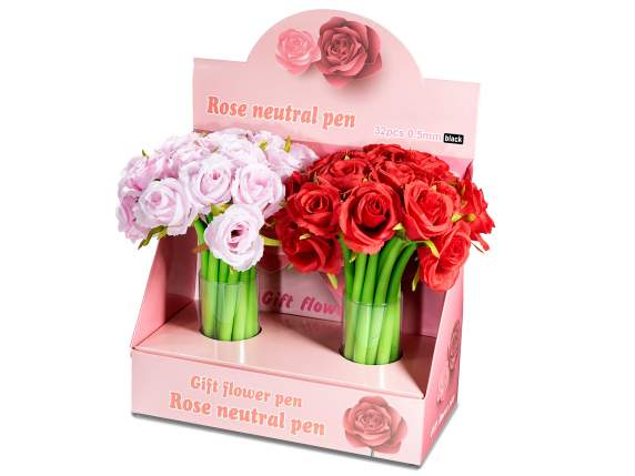 Penna a sfera con rosa in tessuto e gambo flessibile