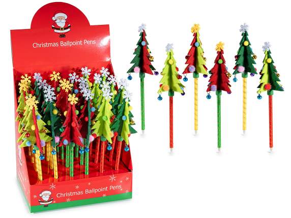Penna a sfera con albero di Natale in panno con campanelle