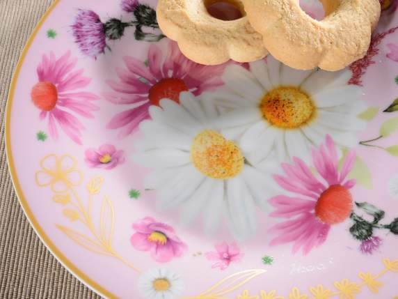 Piatto in porcellana con stampa fiori