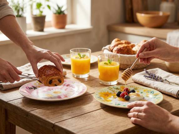 Piatto in porcellana alimentare con stampa floreale