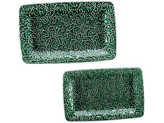 Set 2 piatti decorativi ceramica con decorazioni a rilievo