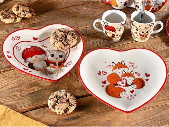 Piatto a cuore in ceramica decoro Winter Love