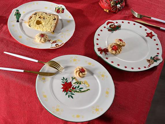Piatto natalizio alimentare in ceramica decori in rilievo