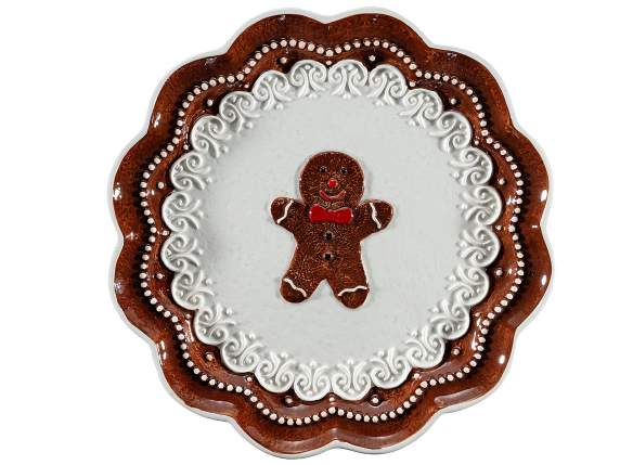 Piatto decorativo ceramica e decori rilievo pan di zenzero