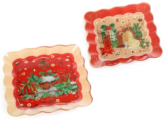 Set 2 piatti quadrati in vetro con decoro natalizio