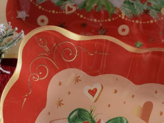 Set 2 piatti quadrati in vetro con decoro natalizio
