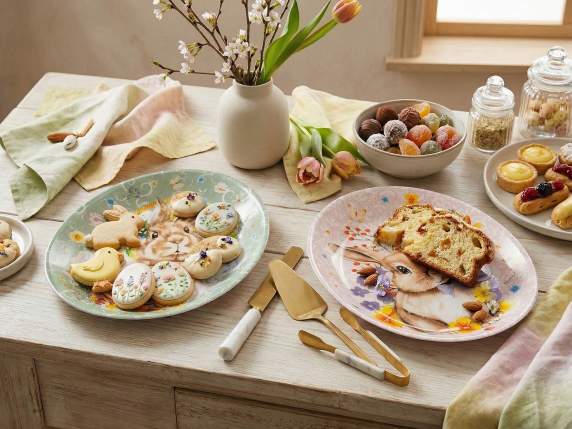 Piatto alimentare in vetro a uovo stampa coniglietto