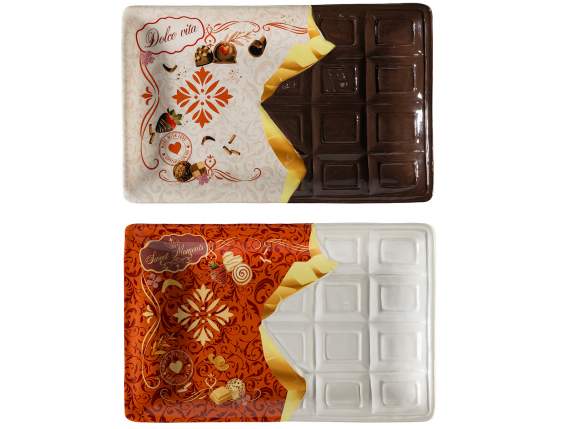 Piatto decorativo ceramica tavoletta di cioccolato a rilievo