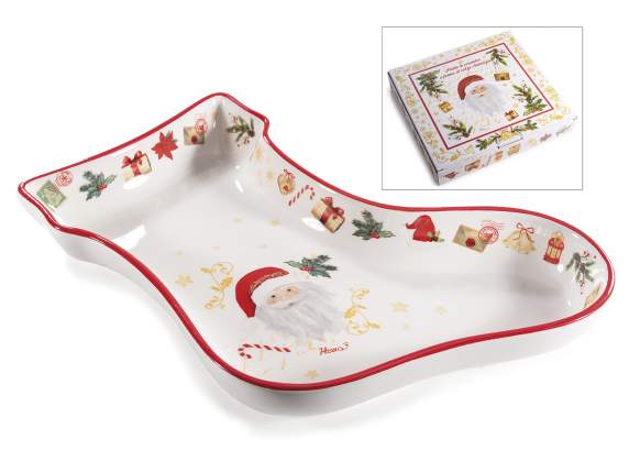 Piatto natalizio in ceramica a forma di calza