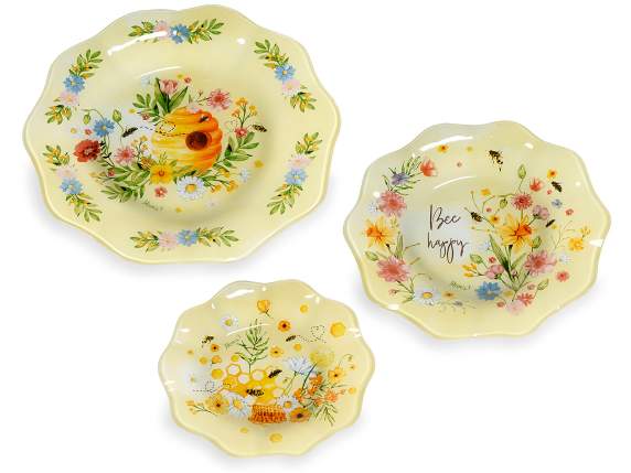 Set 3 piatti in vetro con decori miele