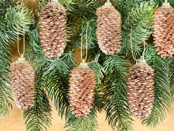 Confezione 6 pigne dorate da appendere