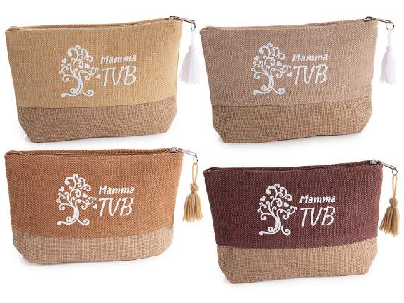 Trousse pochette in tessuto con base juta per la mamma