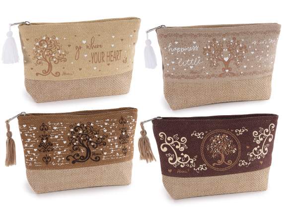 Trousse pochette in tessuto con base juta per la mamma