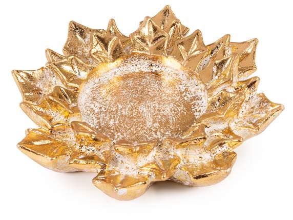 Portacandela tealight ad agrifoglio dorato in resina