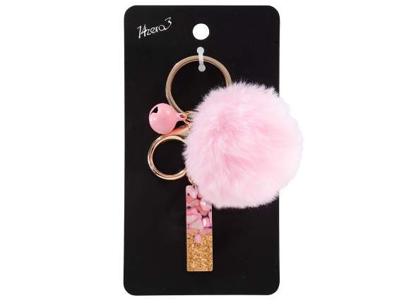 Portachiavi - charm lettera I in resina con pompon in card