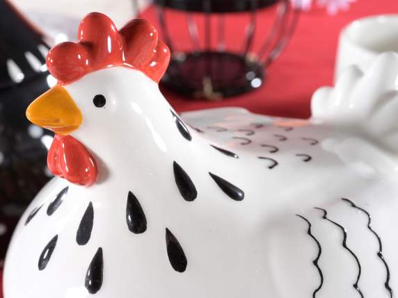 Contenitore a gallinella in ceramica con base in metallo