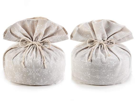 Sacchetto portapanettone in stoffa con fiocchi di neve