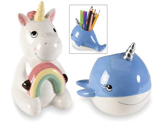 Portapenne in ceramica colorata ad animaletto