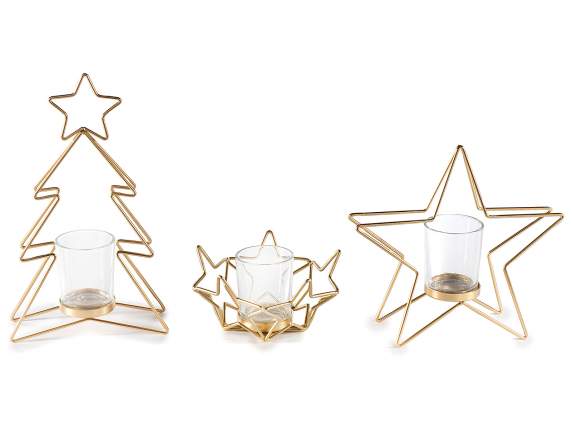 Portacandela tealight in metallo dorato con vasetto in vetro
