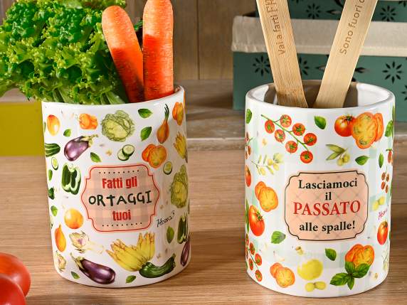 Porta utensili in ceramica decorata con stampa orto