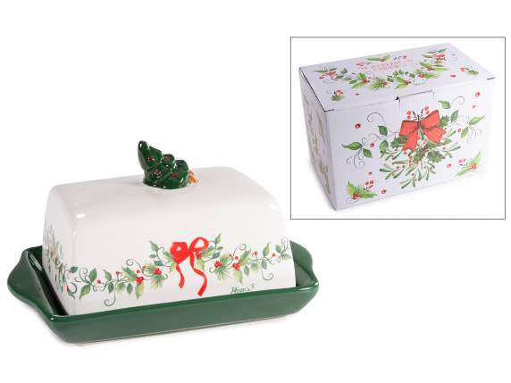 Portaburro alimentare in ceramica con decori natalizi