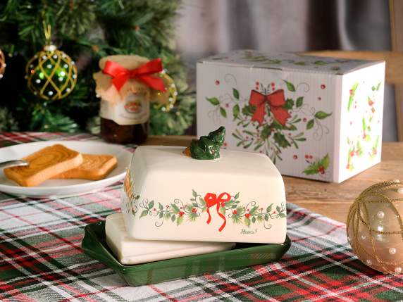 Portaburro alimentare in ceramica con decori natalizi