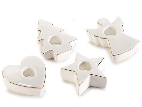 Portacandela natalizio in porcellana con dettagli dorati