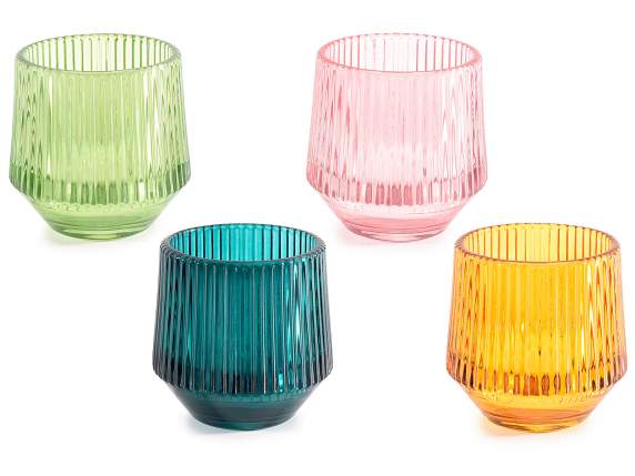 Portacandela tealight in vetro zigrinato con base ricurva