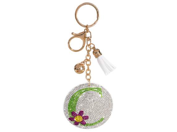 Charm - portachiavi lettera C colorata con strass e pendenti
