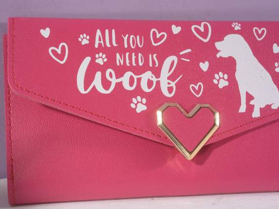Portafoglio donna in similpelle stampa cani e scritte
