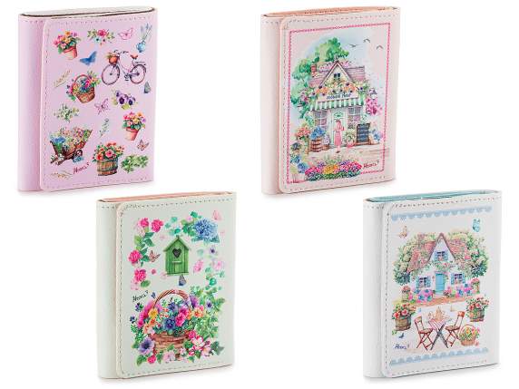 Portafoglio in similpelle con decori primaverili