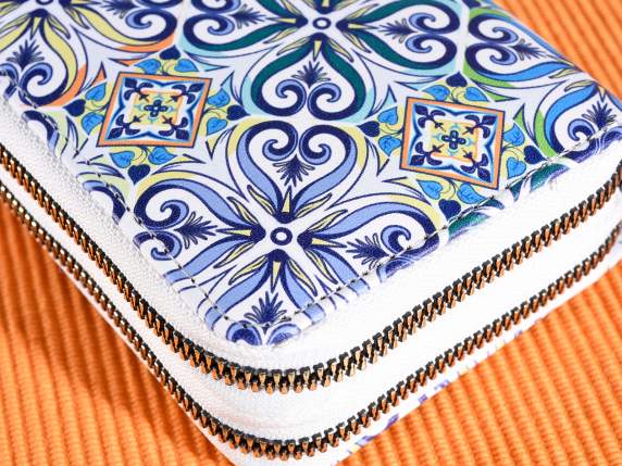 Portafoglio donna in similpelle con doppia zip maiolica