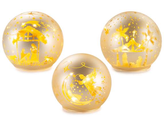 Lampada natalizia a sfera in vetro decorato con luci LED