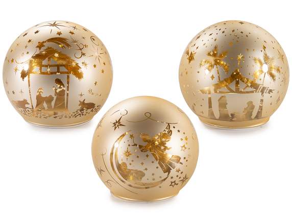 Lampada natalizia a sfera in vetro decorato con luci LED