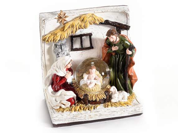 Presepe a libro in resina con palla a neve e glitter