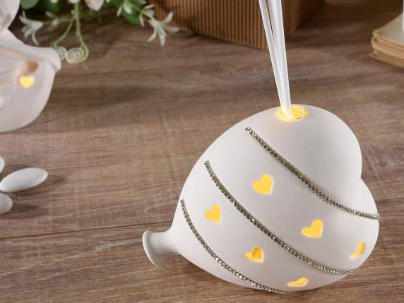 Palloncino a cuore in porcellana c-luci e stick p-profumare