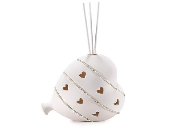 Palloncino a cuore in porcellana c-luci e stick p-profumare