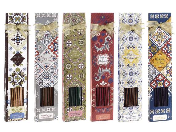 Conf. 30 stick incenso con portaincenso in legno maiolica